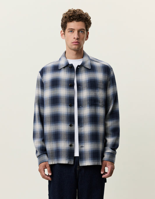 overshirt les deux shadowcheck overshirt skjorta överskjorta rutig randig dark navy blue blå fri frakt stenungsund