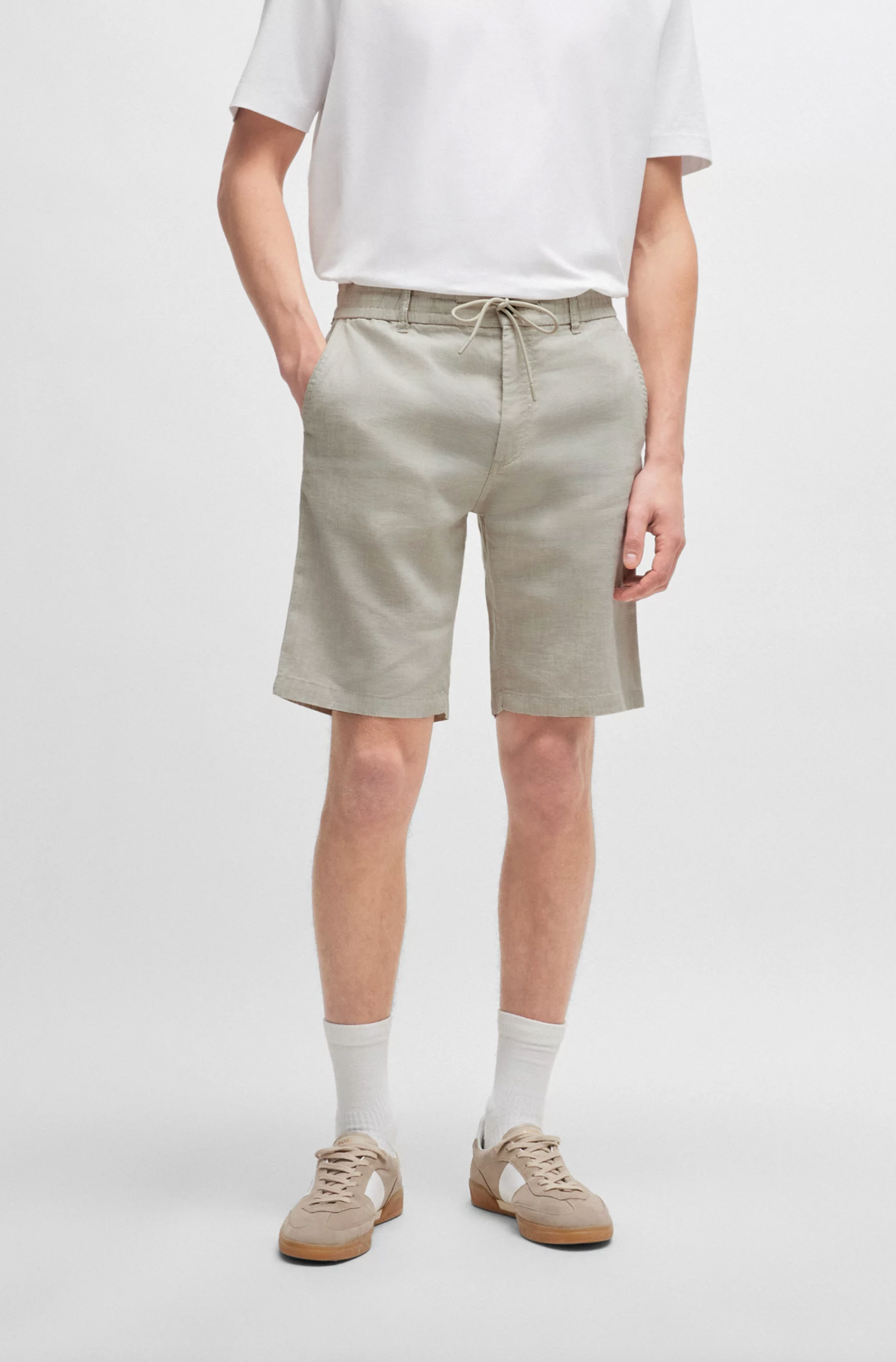 shorts boss chino tapered hugo boss linne linen light beige sand