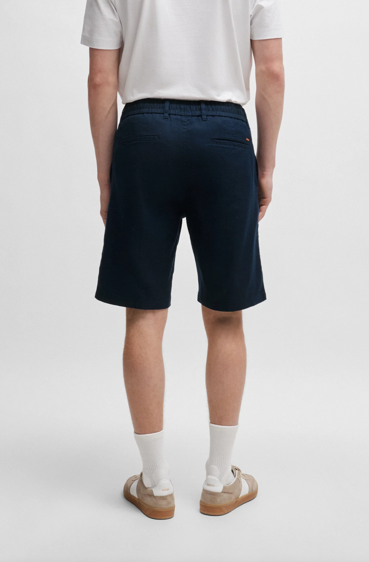 shorts boss chino tapered hugo boss linne linen dark blue navy blå