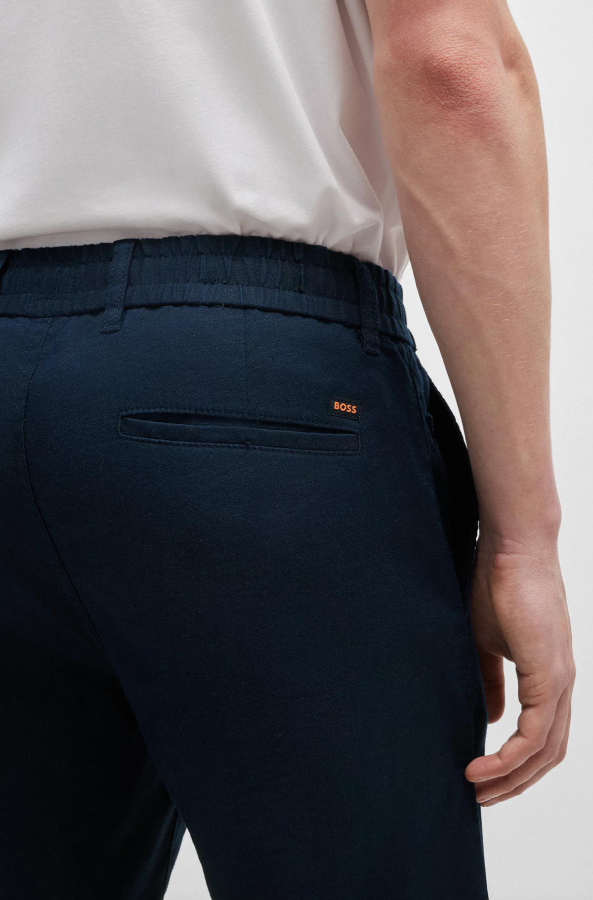 shorts boss chino tapered hugo boss linne linen dark blue navy blå