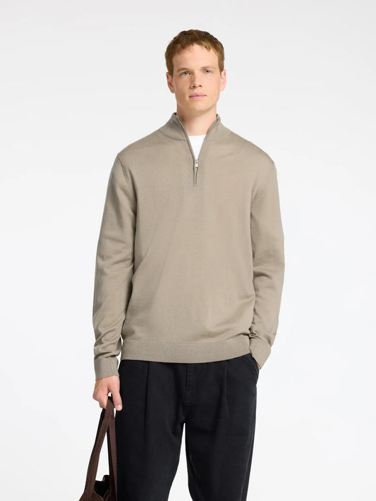 tröja tray merino half zip selected homme knit sweater ull merino wool stickad kelp beige sand