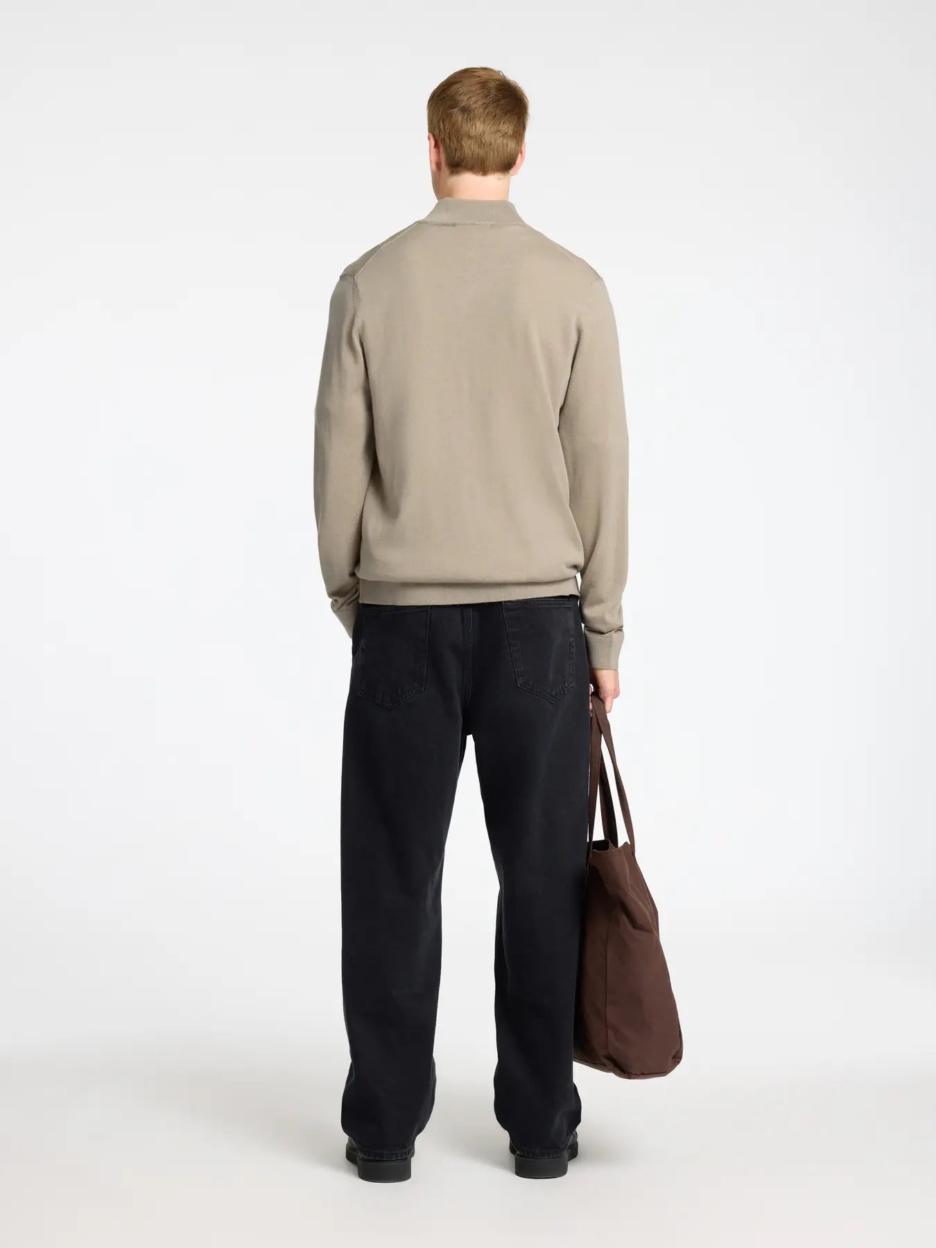 tröja tray merino half zip selected homme knit sweater ull merino wool stickad kelp beige sand