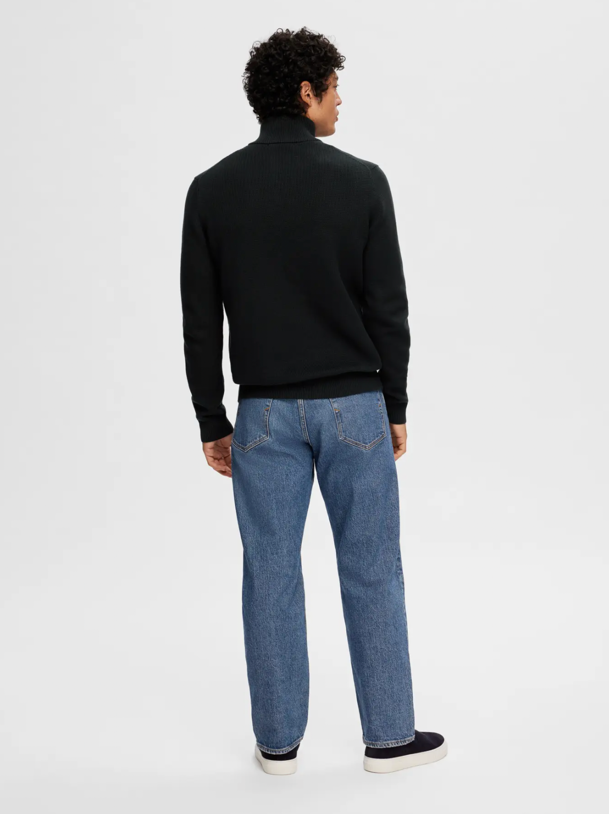 dane ls knit structure half zip selected homme tröja knitwear krage dragkedja bomull black svart