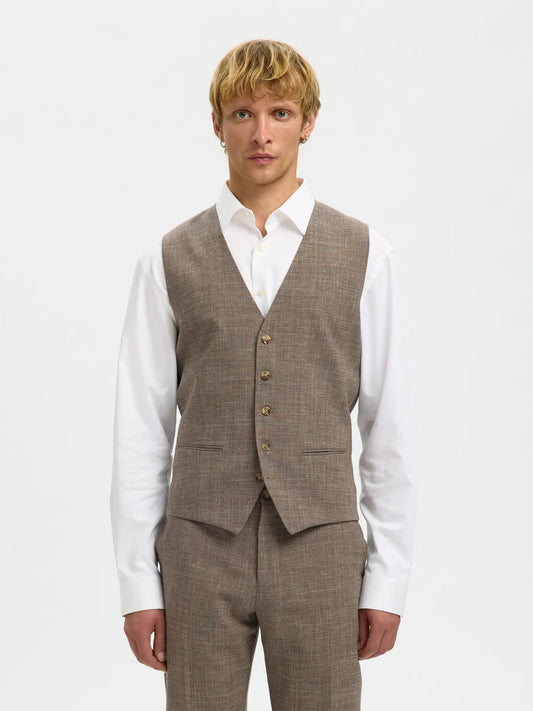 väst kostym väst oasis selected homme linne linen linne väst waistcoat dark sand beige brown brun