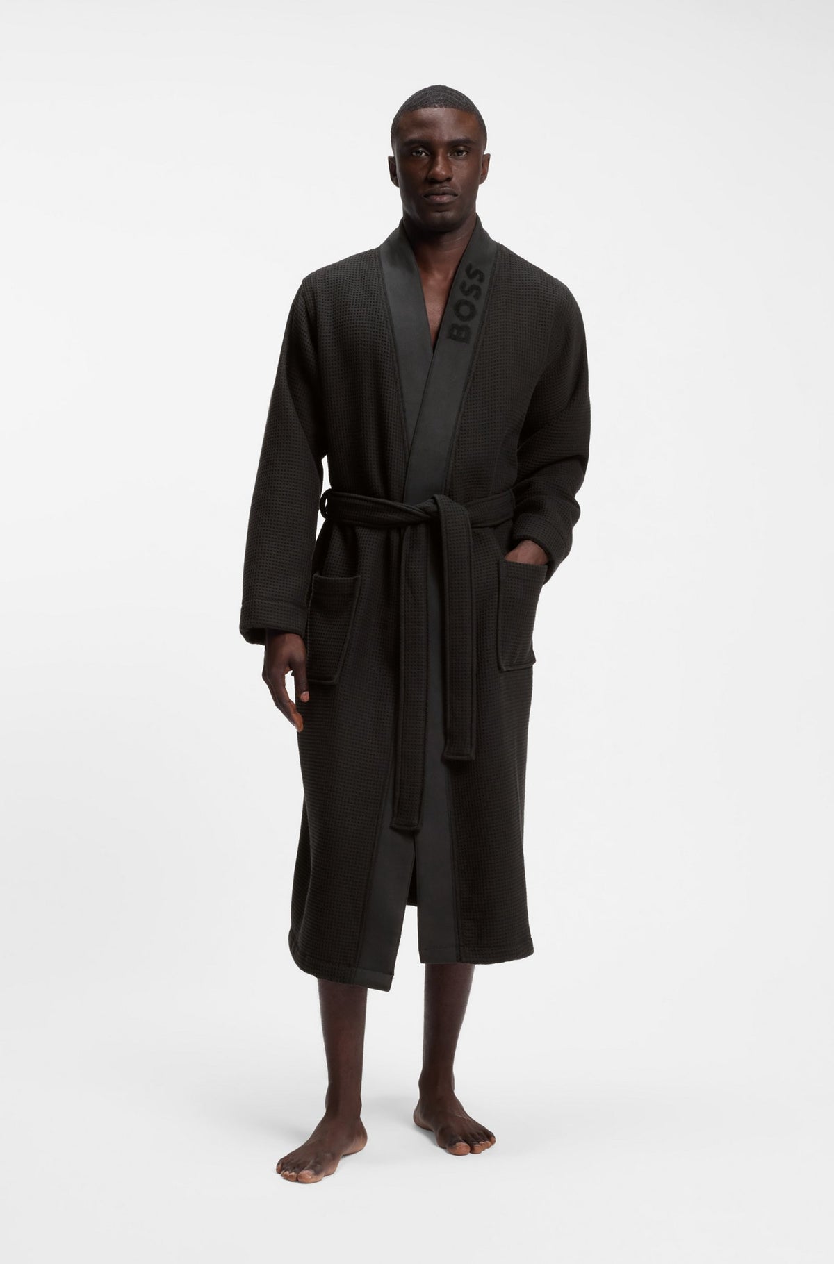 morgonrock boss waffle kimono hugo hugoboss badrock black svart fri frakt stenungsund