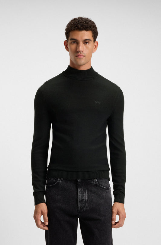 tröja avac boss mock neck hugo boss polo stickad sweater black svart
