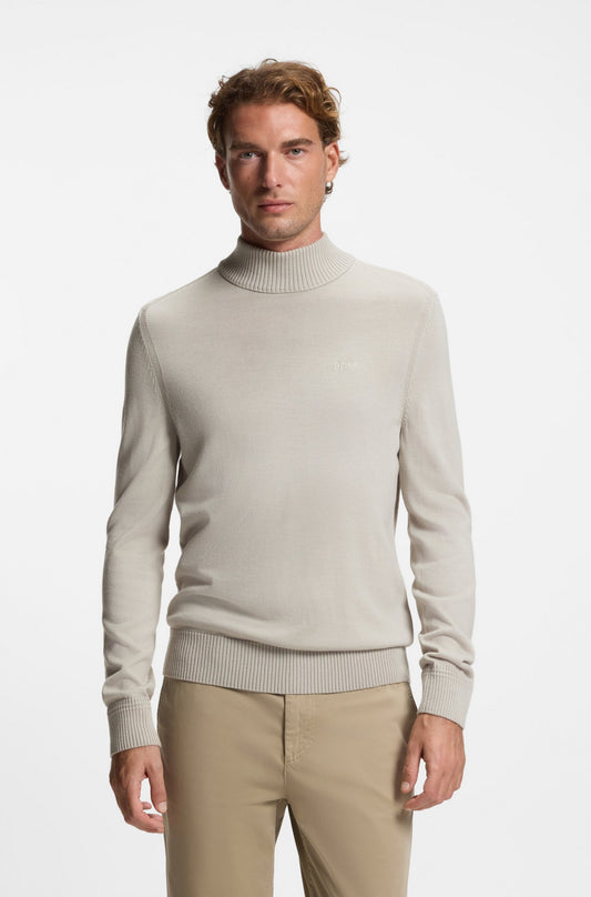tröja avac boss mock neck hugo boss polo stickad sweater light beige sand