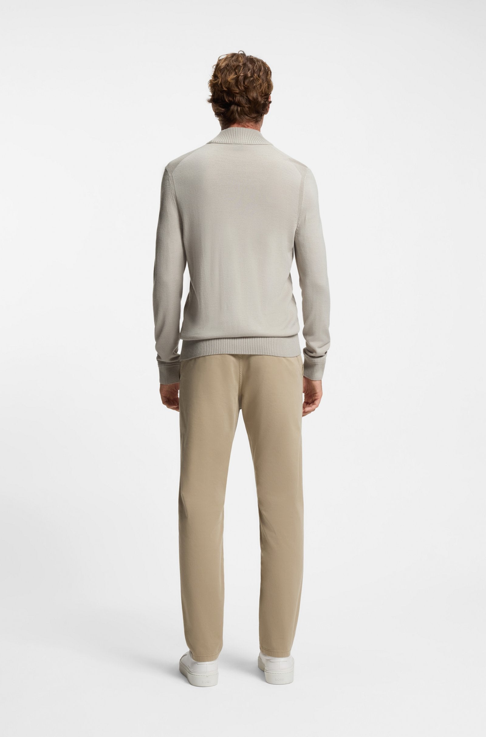 tröja avac boss mock neck hugo boss polo stickad sweater light beige sand