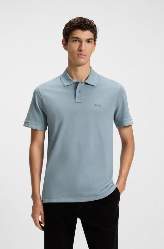 pike pikè boss prime hugo boss light pastel blue blå logo boss orange pikétröja 