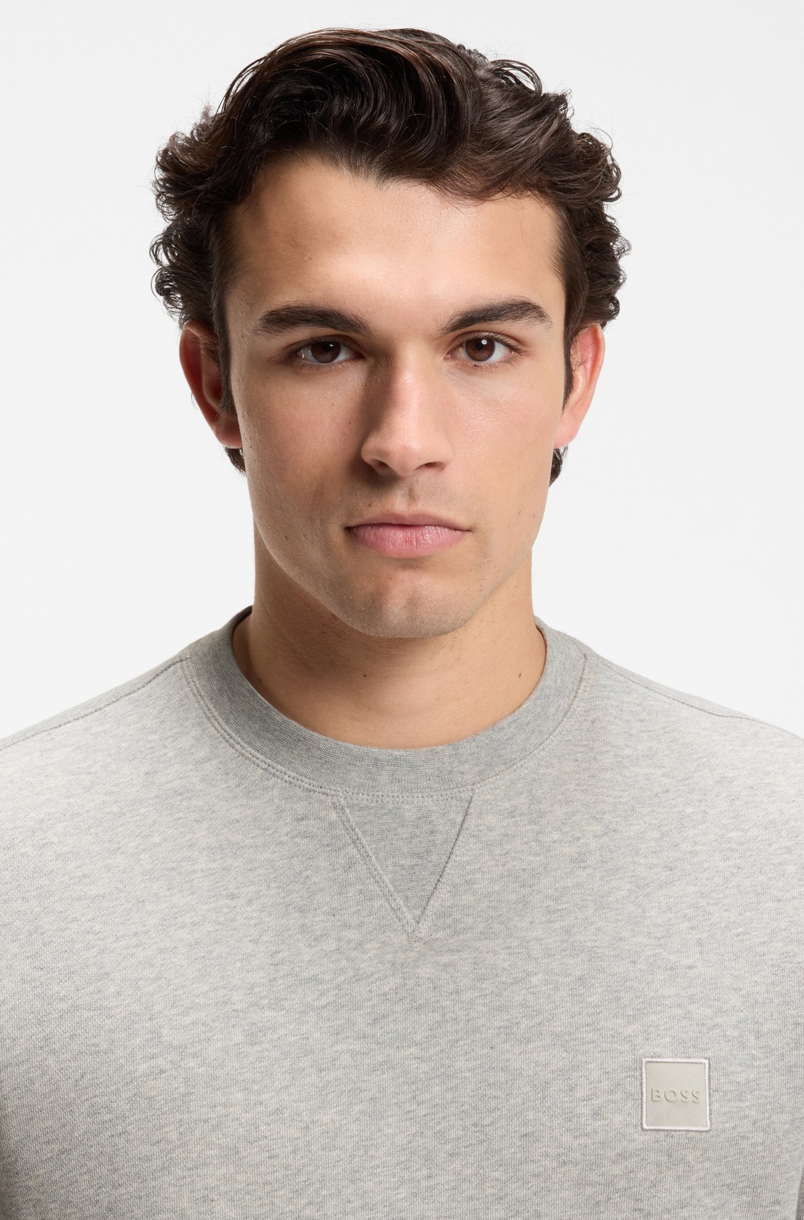 tröja boss sweater hugo boss hugoboss westart collagetröja sweatshirt open grey grå fri frakt stenungsund