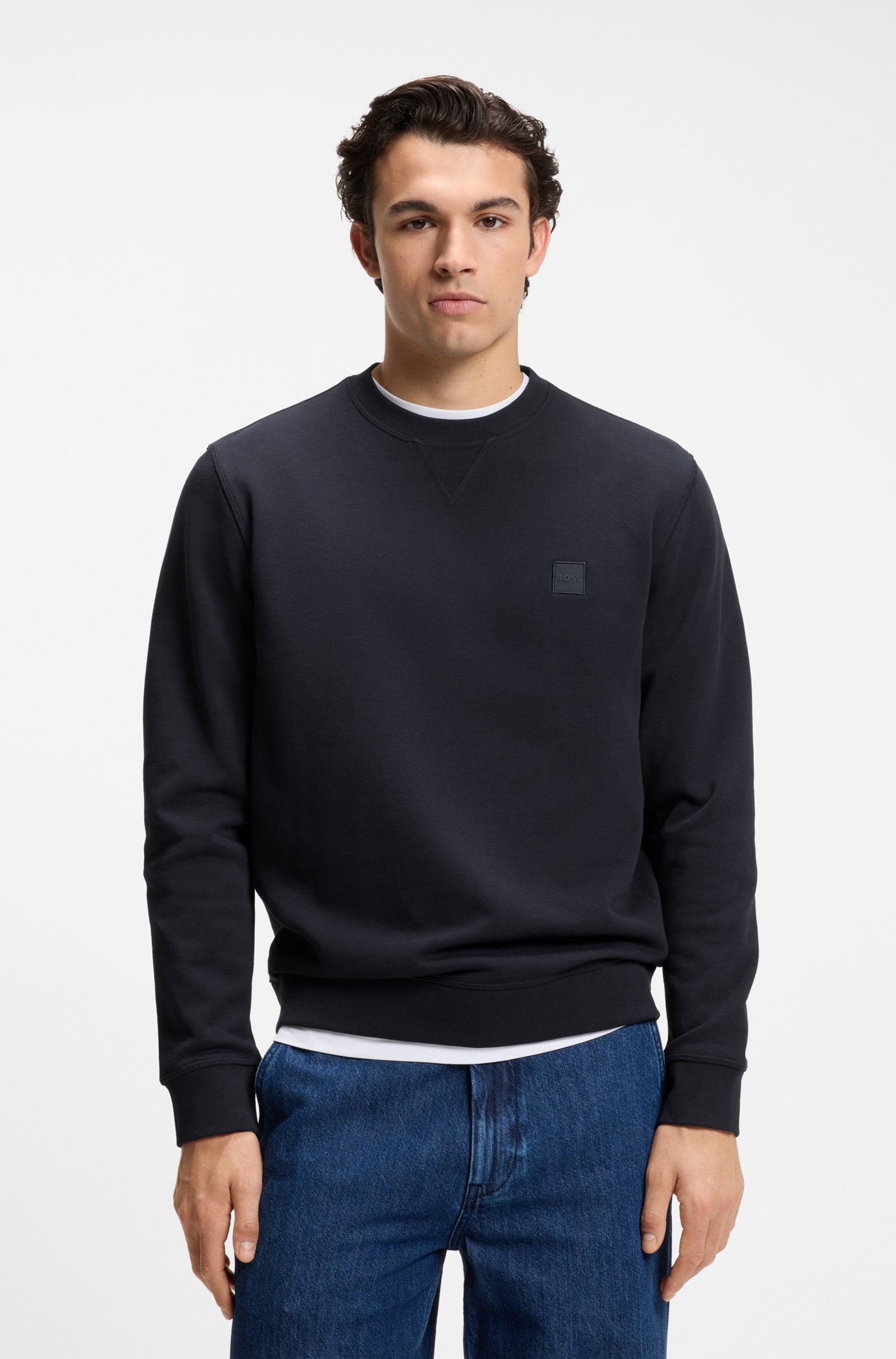 westart tröja boss orange hugo boss sweater sweat bomull regular fit dark blue navy blå hugoboss