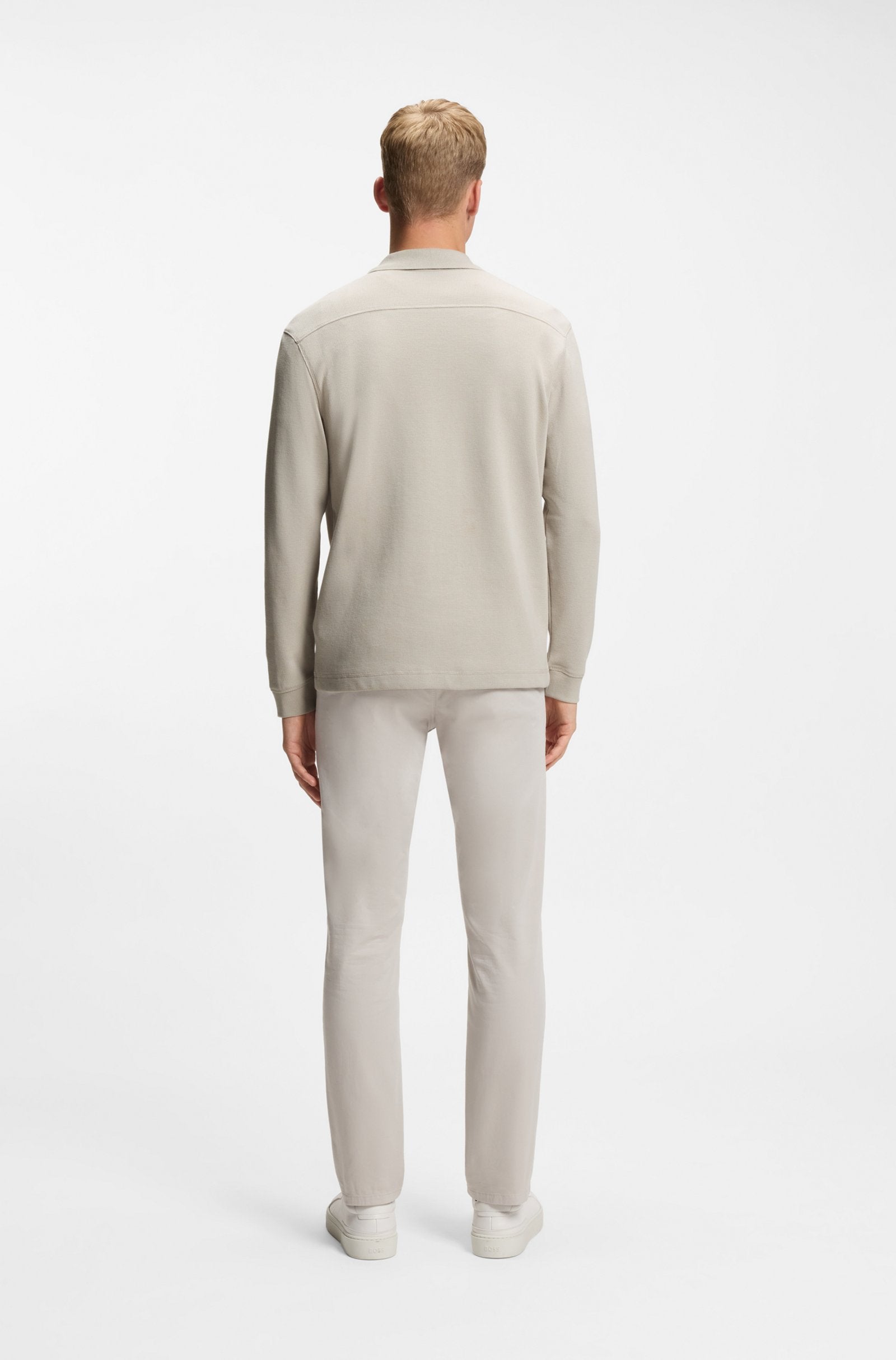 pikétröja boss hugo boss petempestolong waffle tröja open grey sand beige