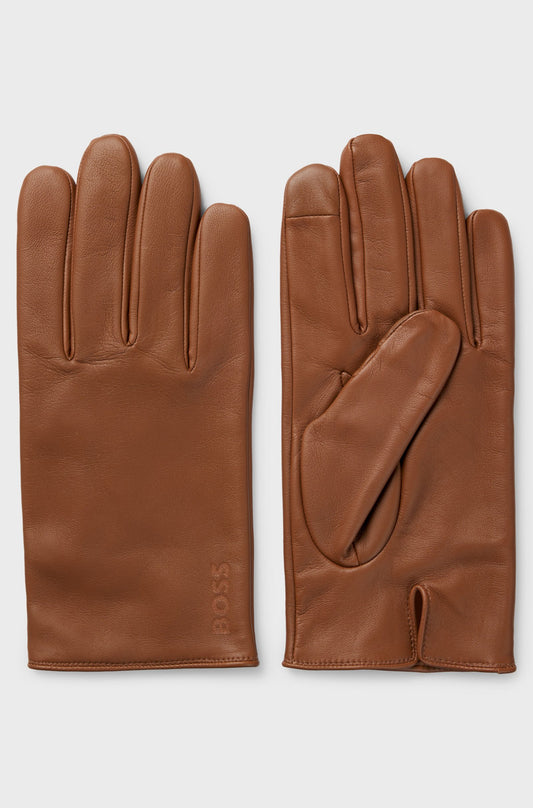 handskar boss gloves hugoboss medium brown brun läder leather lammläder fri frakt stenungsund