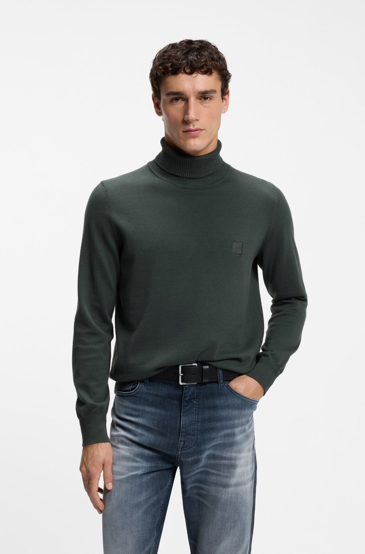 tröja polotröja boss hugo akiro hugoboss kbit sweater krage polo polo tröja logo patch open green grön fri frakt stenungsund