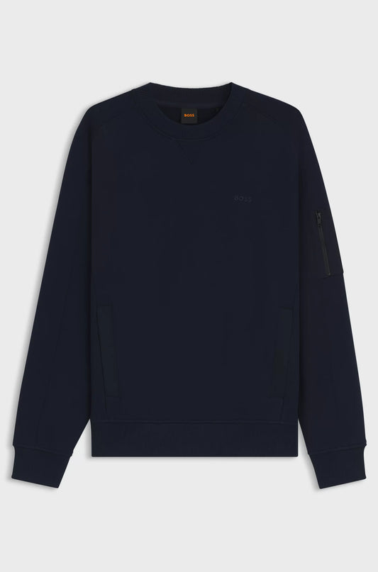 tröja boss sweater boss orange we mixed logo zip dark blue navy blå