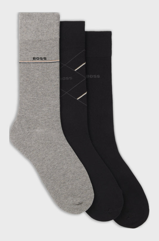 sockar strumpor boss 3prs giftset icon hugo boss giftbox socks 3pack black svart grey grå julklapp