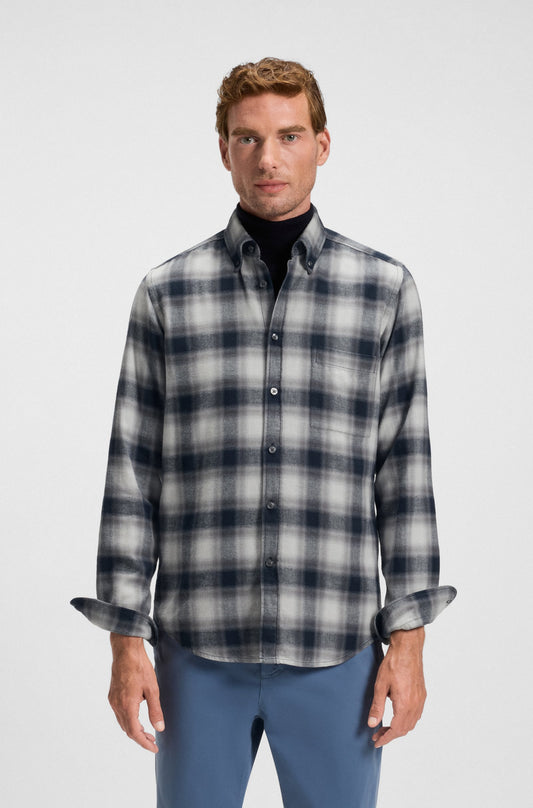 skjorta boss shirt rickert hugo boss rutig boss orange bröstficka randig open grey grå blå blue