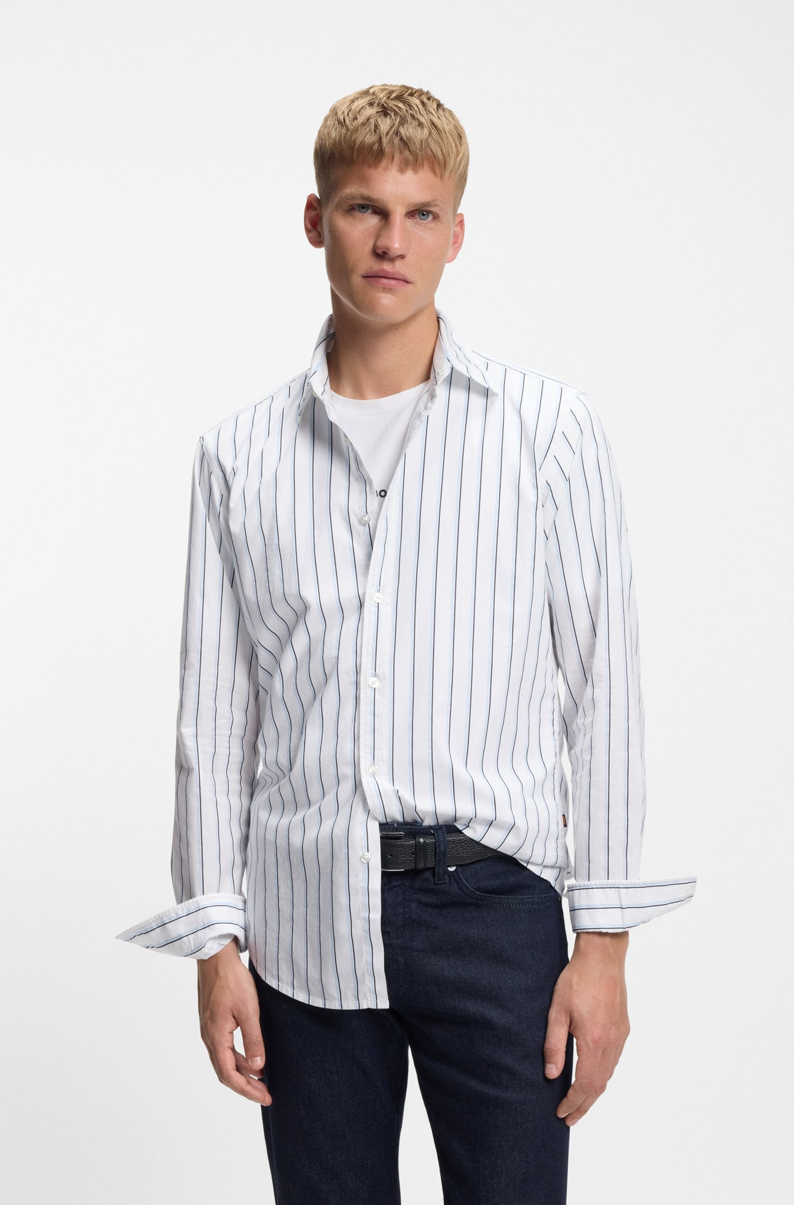 skjorta shirt boss hugo boss relegant stripes randig white vit