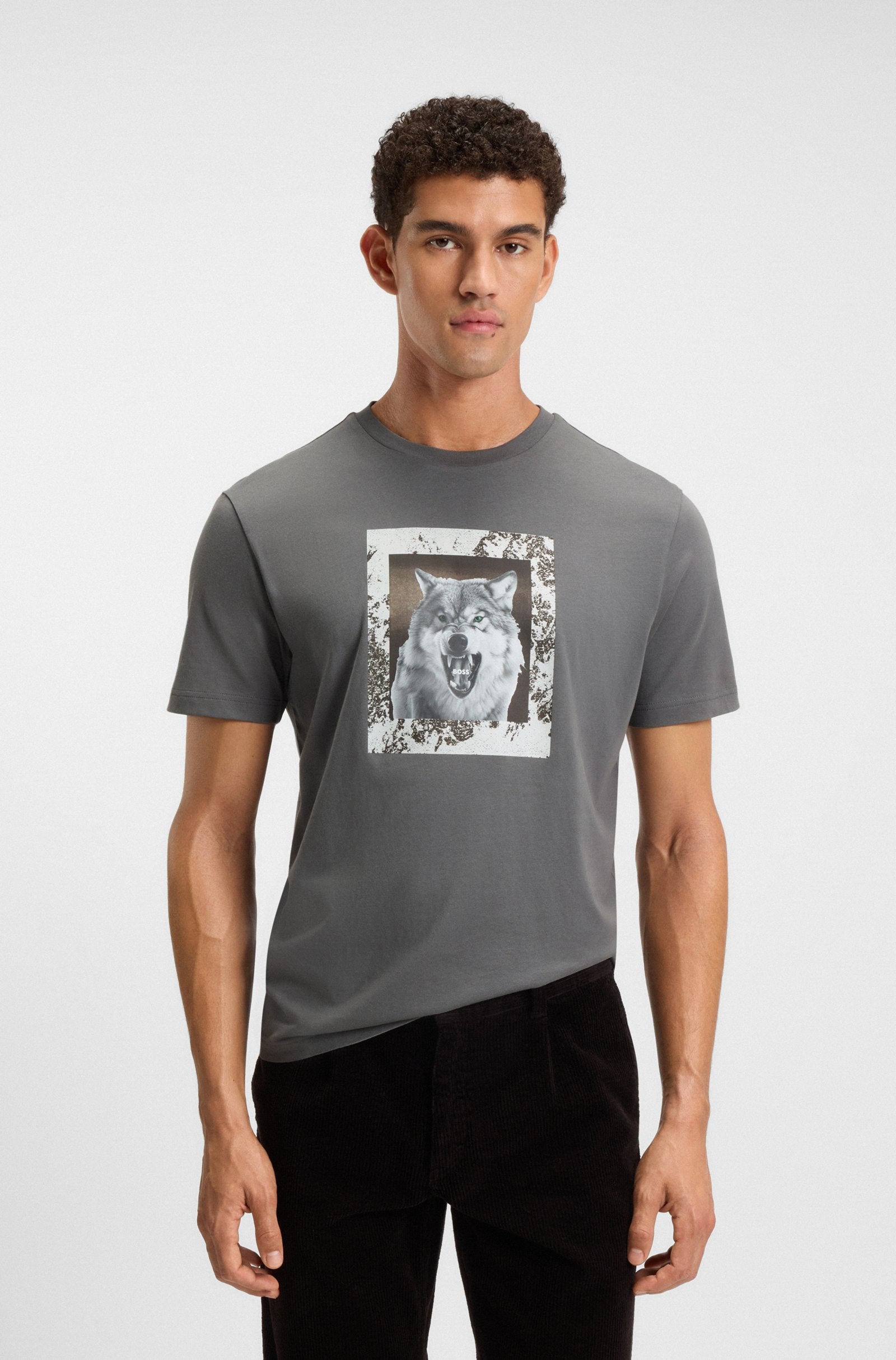 t-shirt tee te lupo boss hugo boss print boss orange varg wolf open grey grå