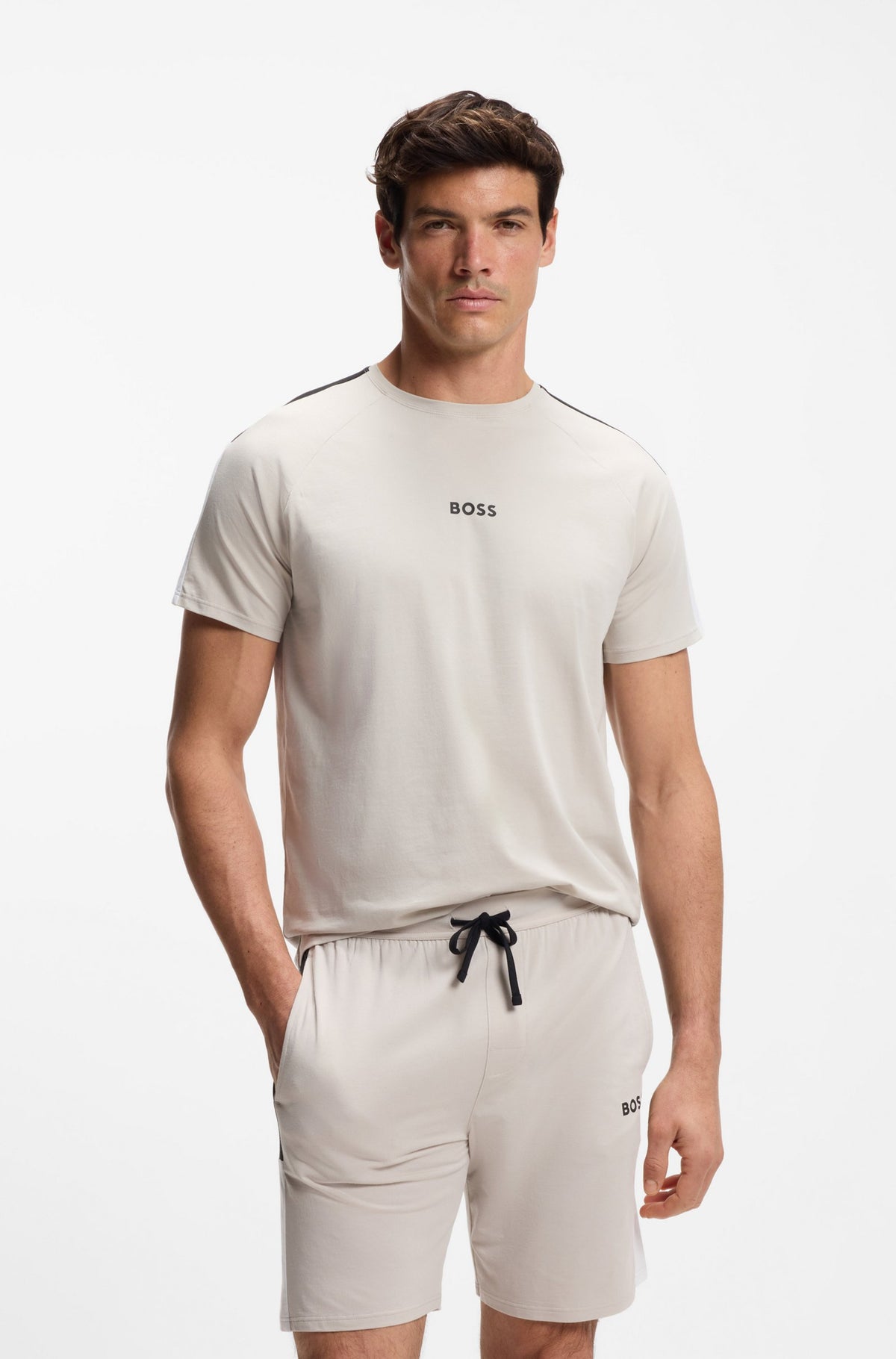 t-shirt tee boss balance t-shirt rn pyjamas open grey grå beige hugoboss