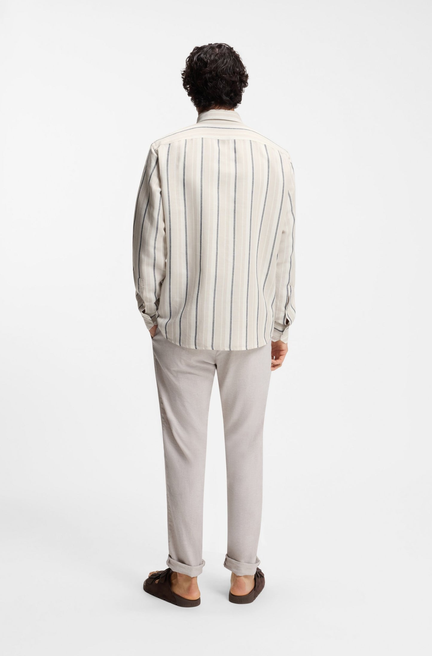 skjorta shirt linne linen linne skjorta ricoplus boss hugoboss linen shirt open grey randig sand beige grå