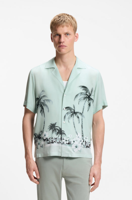 skjorta shirt boss rayer hugoboss cuba karge hugo boss sommar skjorta turquoise aqua green grön palmer mönstrad skjorta