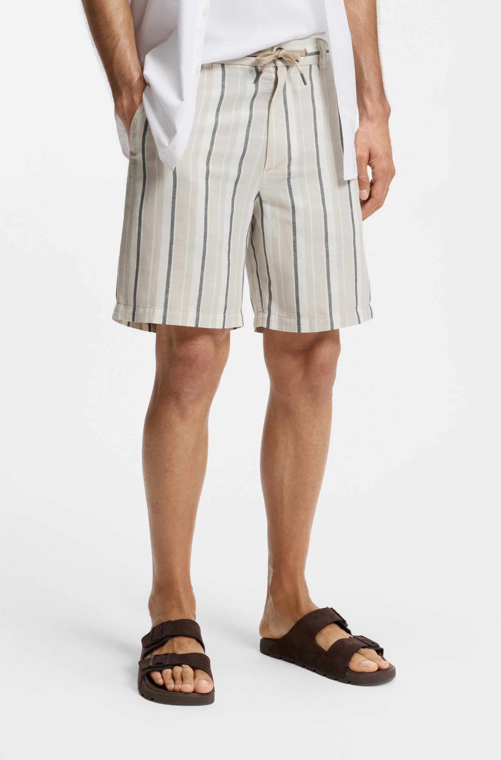 shorts boss chino st shorts hugo boss linne linen bomull cotton hugoboss linneskhorts linne shorts open grey randiga ränder grå
