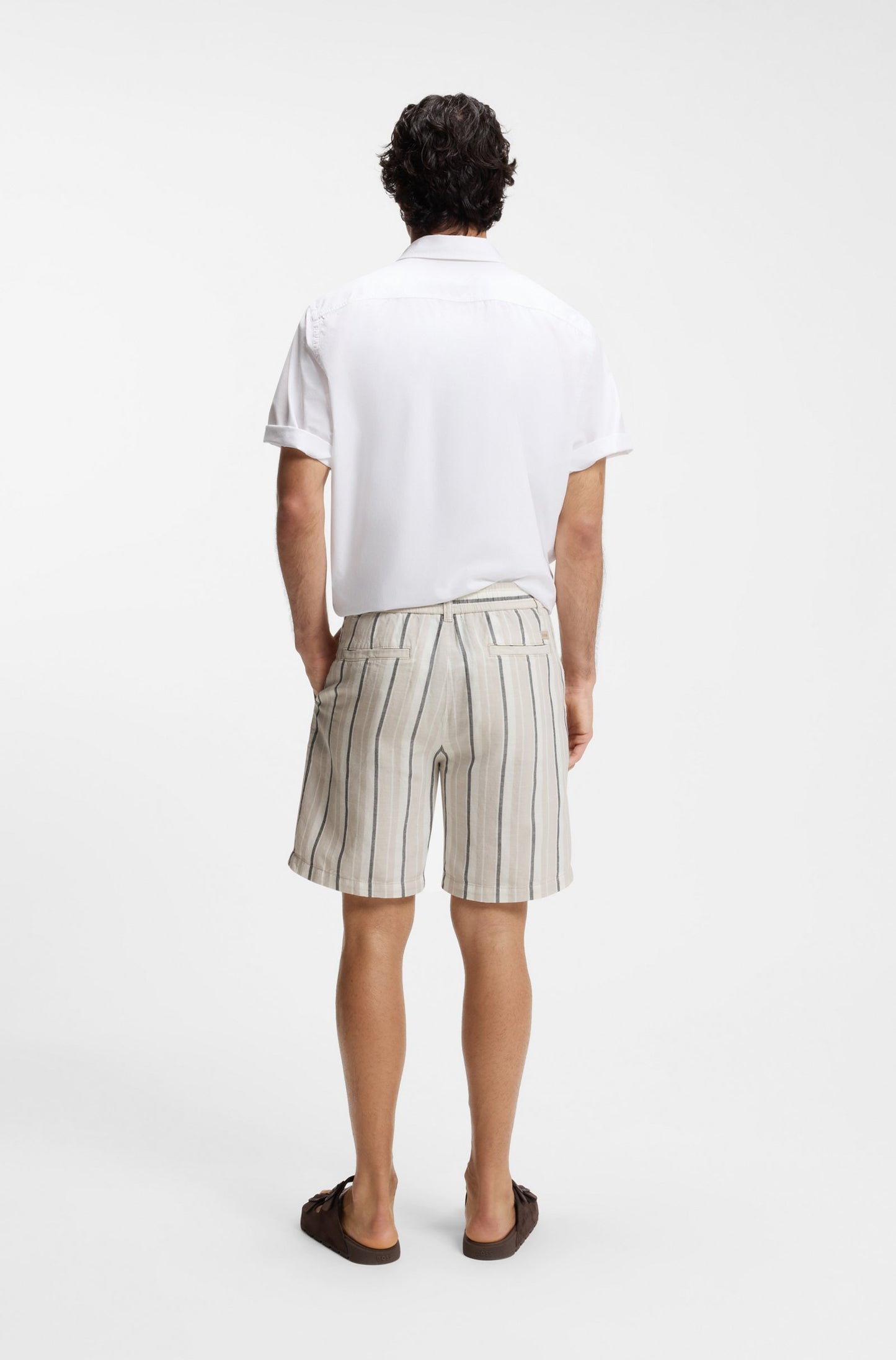 shorts boss chino st shorts hugo boss linne linen bomull cotton hugoboss linneskhorts linne shorts open grey randiga ränder grå