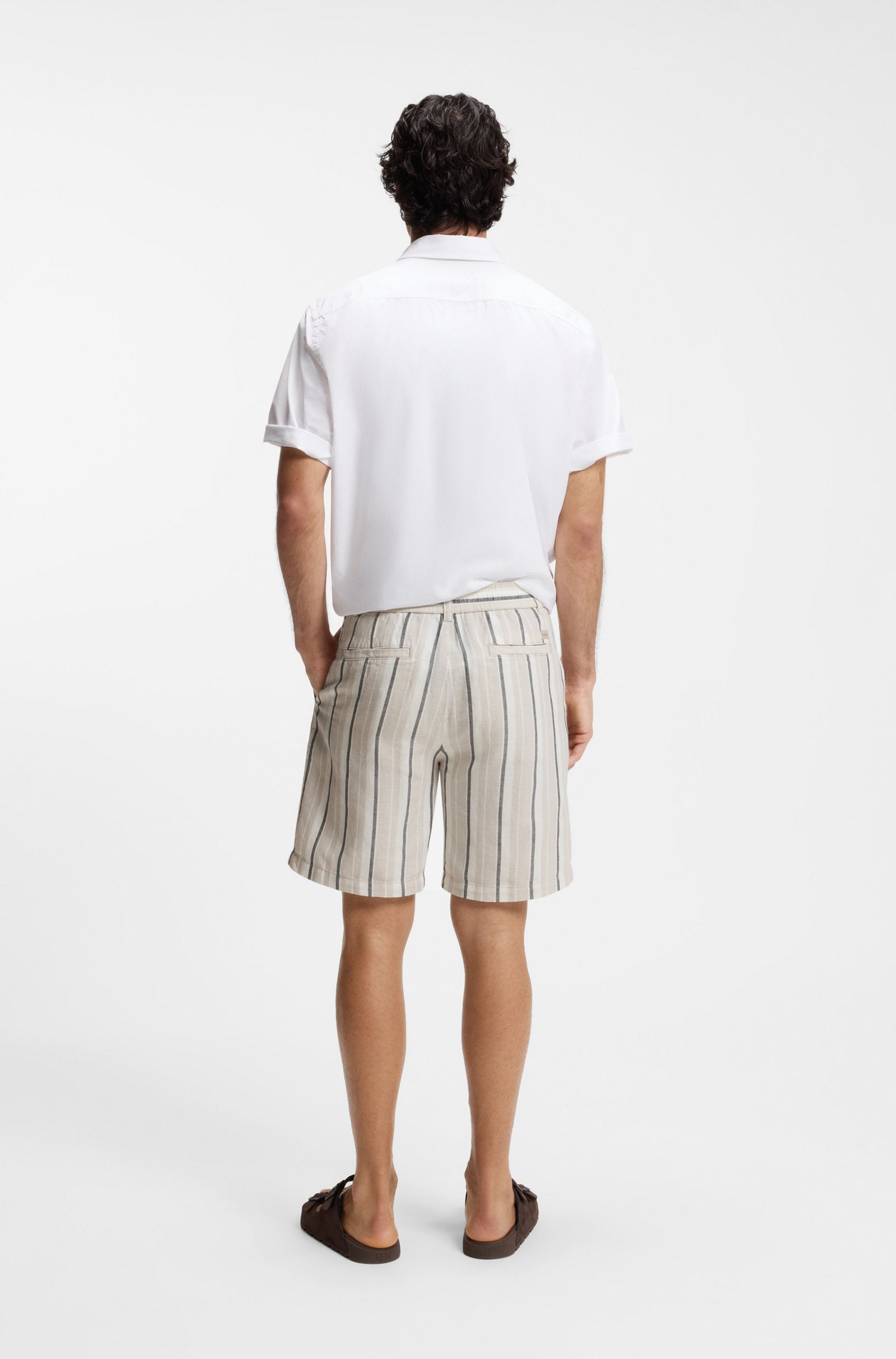 shorts boss chino st shorts hugo boss linne linen bomull cotton hugoboss linneskhorts linne shorts open grey randiga ränder grå