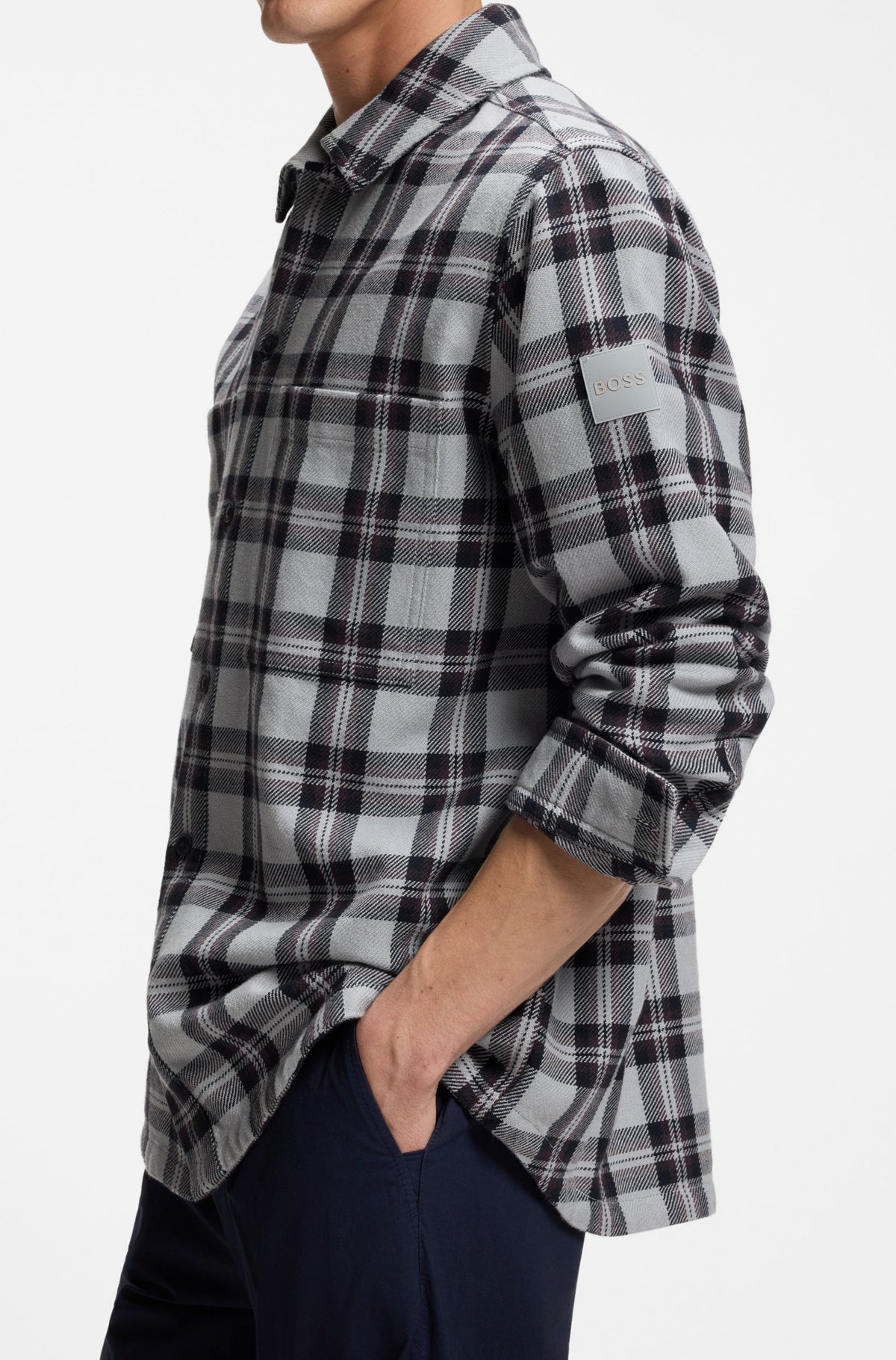 overshirt boss locky hugo hugoboss överskjorta rutig randig boss orange open grey grå fri frakt stenungsund