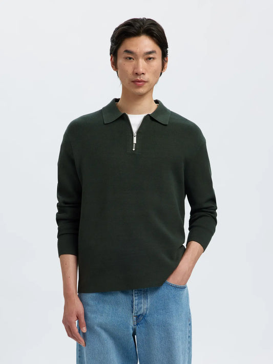 teller relaxed half zip polo selected homme tröja sweater knit krage dragkedja deep forest green grön