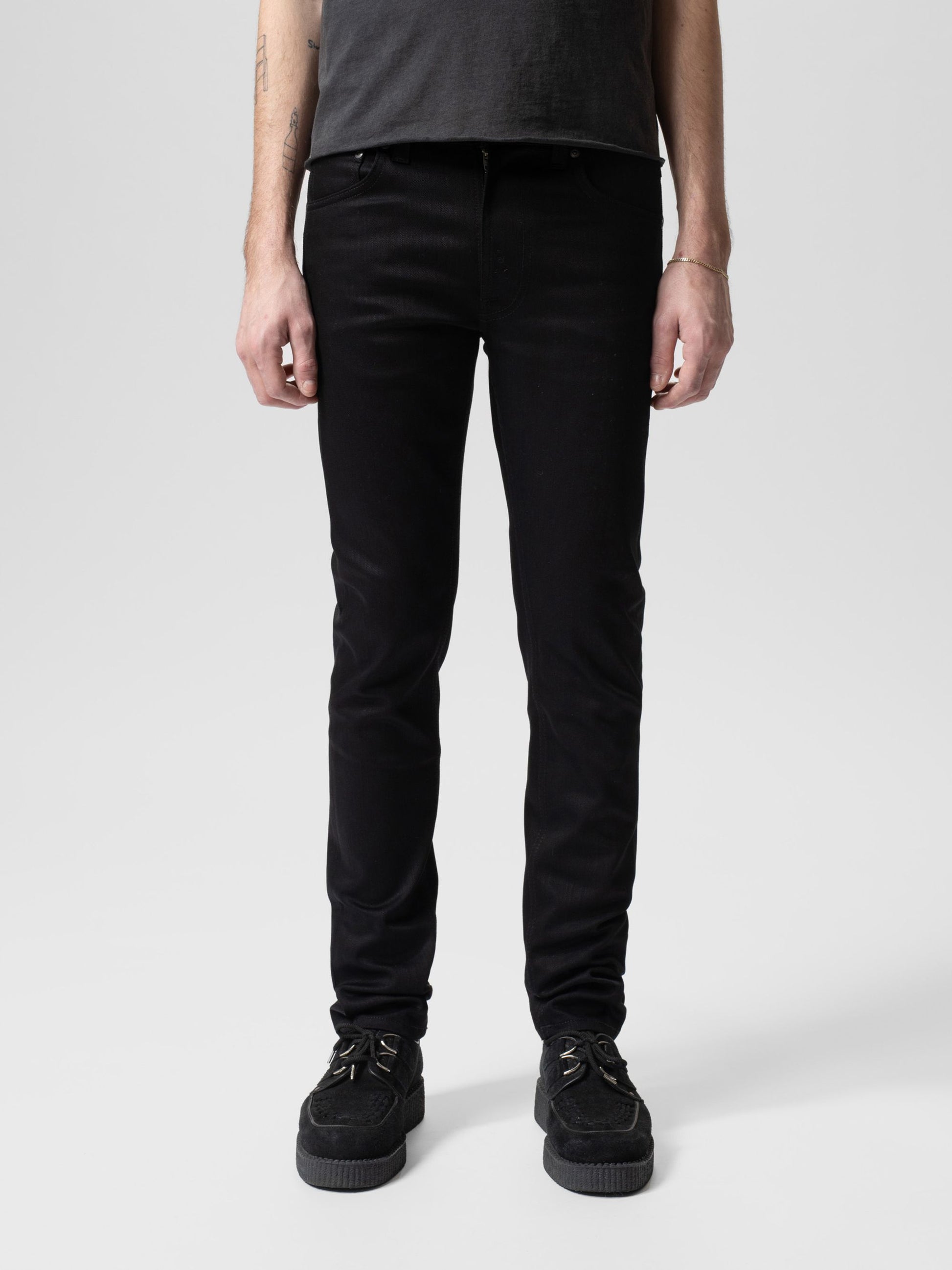 lean dean dry ever black nudie jeans nudiejeans denim stretch slim fit tapered fit svart jeans stay black