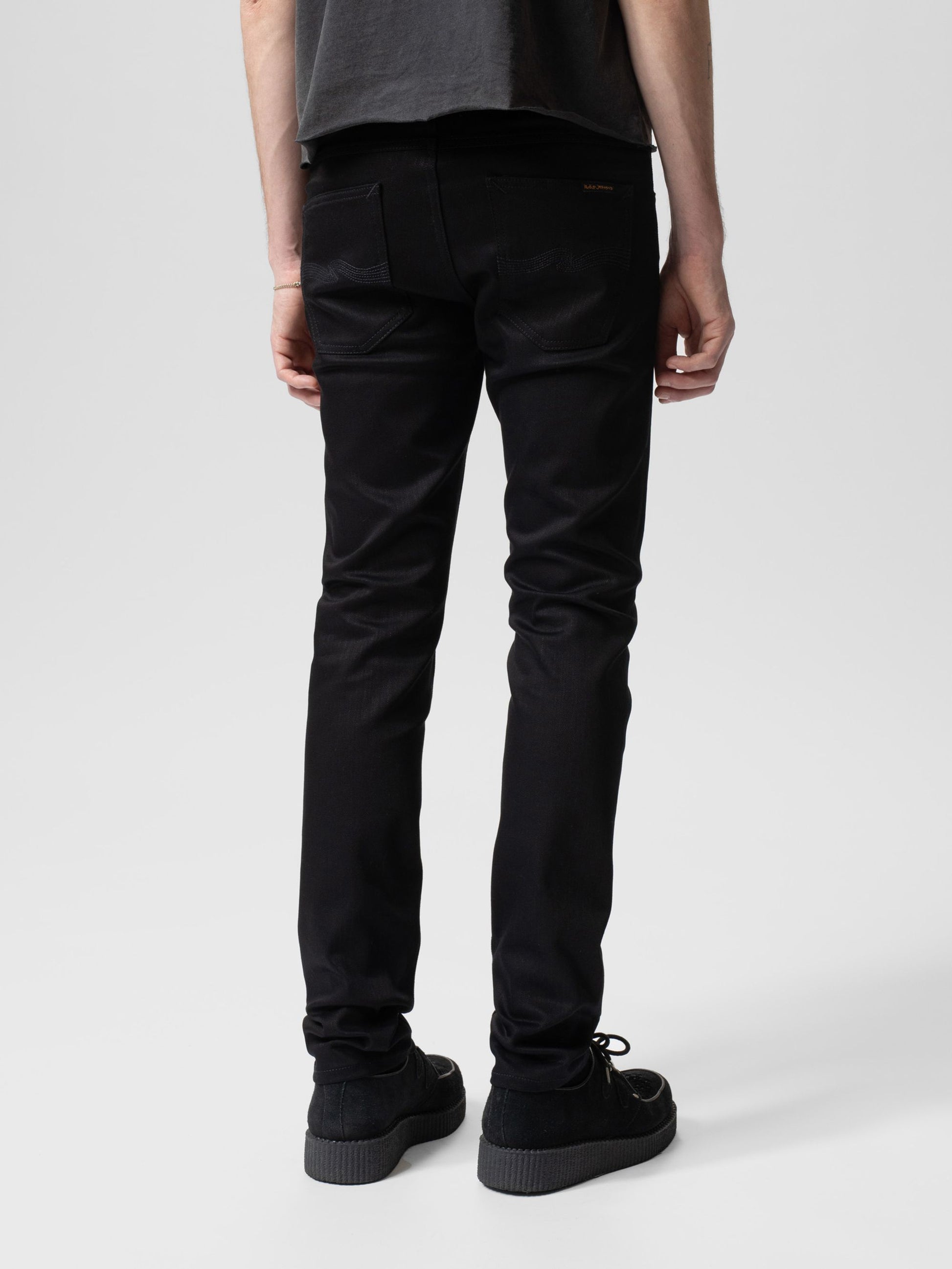 lean dean dry ever black nudie jeans nudiejeans denim stretch slim fit tapered fit svart jeans stay black