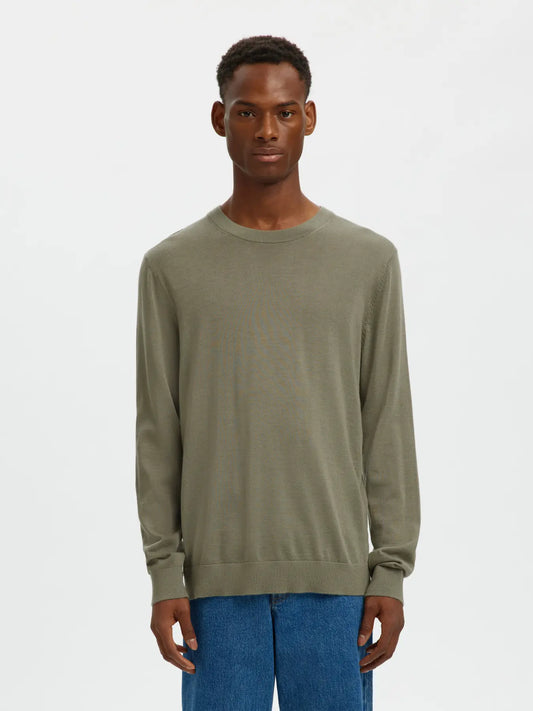 tröja tray merino knit selected homme sweater ull stickad ulltröja vetiver green grön