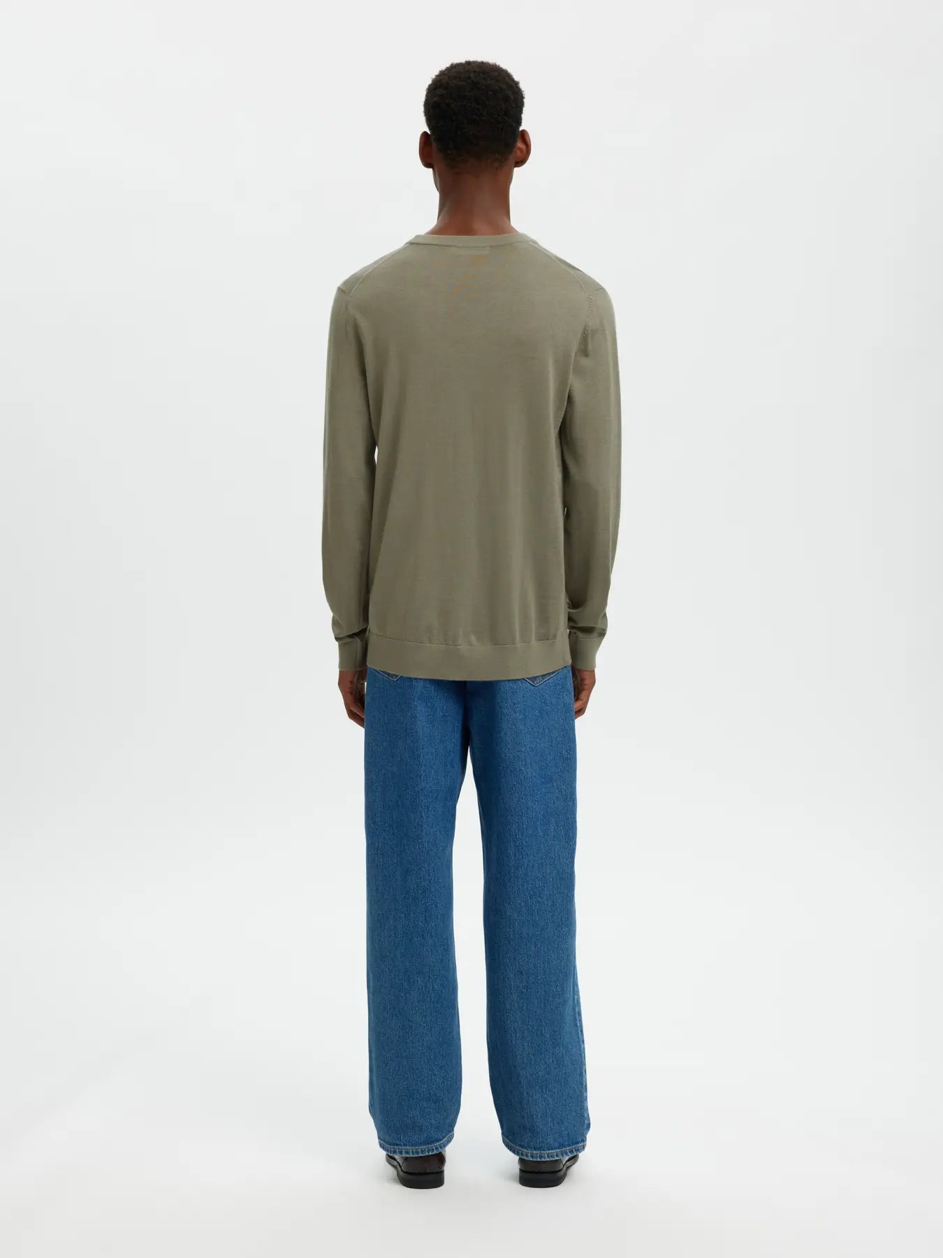 tröja tray merino knit selected homme sweater ull stickad ulltröja vetiver green grön