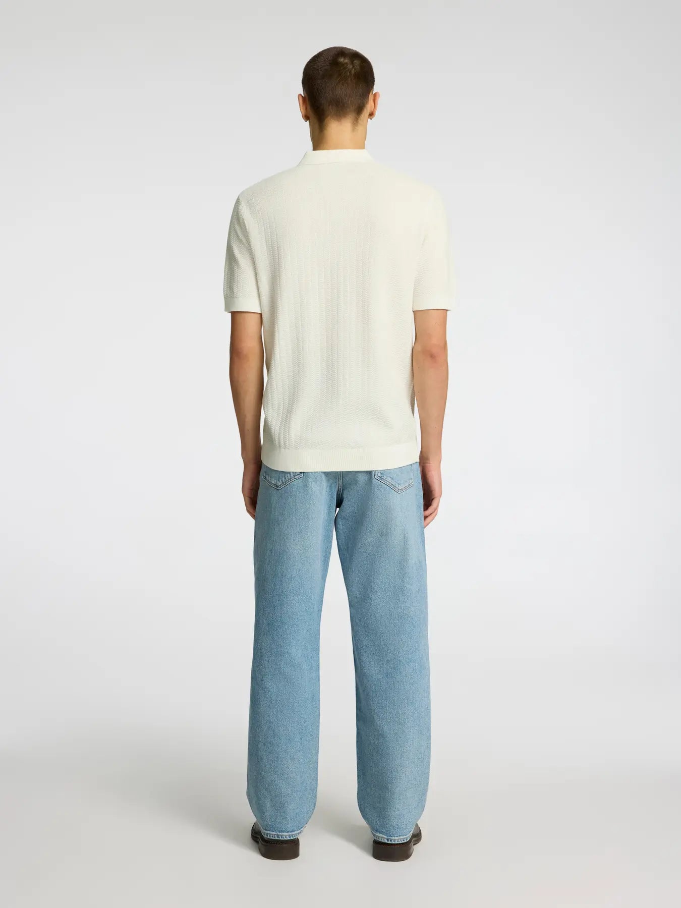 pike pikè selected homme cran ss knit structure zip polo dragkedja egret offwhite vit