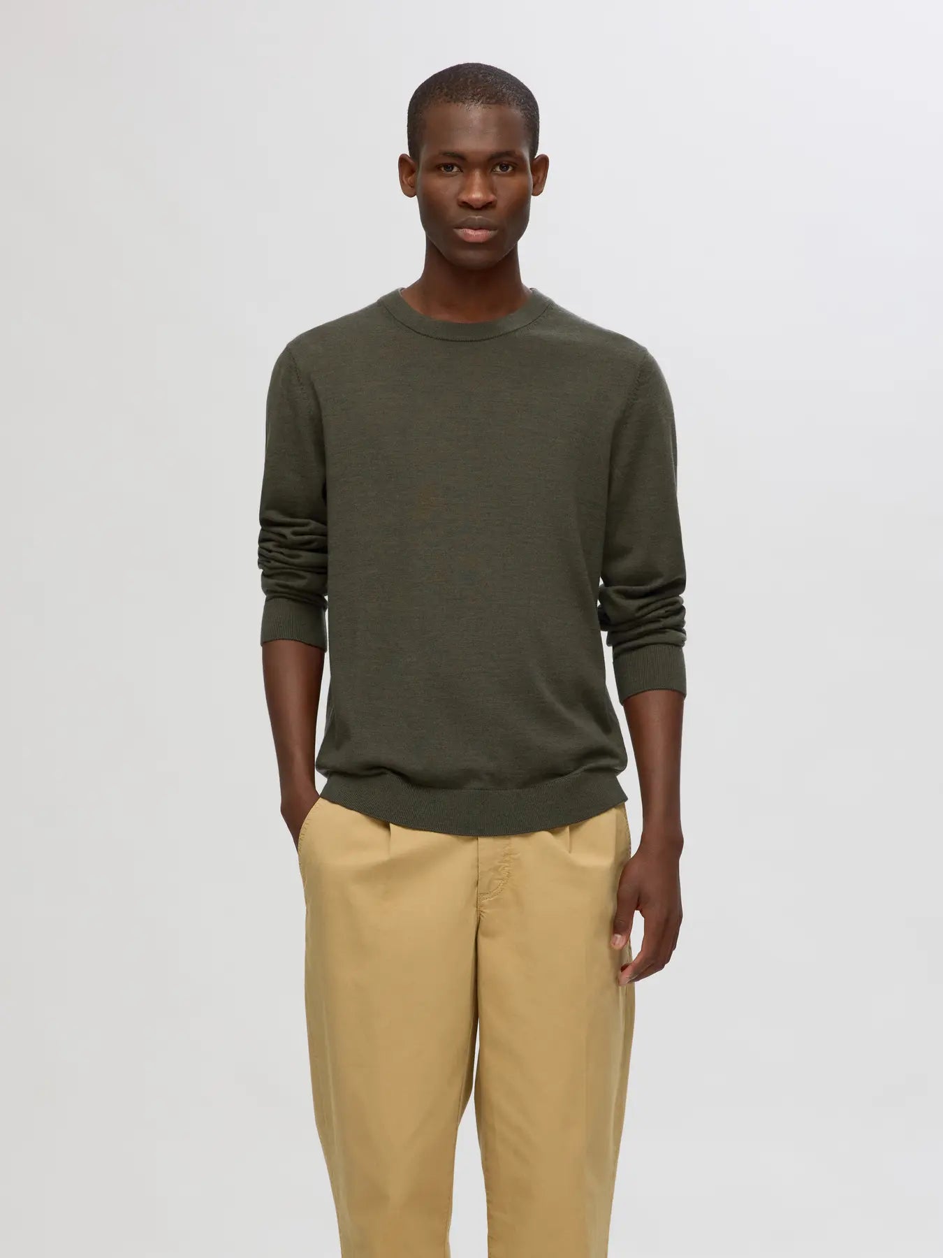 tröja tray merino knit selected homme sweater ull stickad ulltröja forest night green grön fri frakt stenungsund