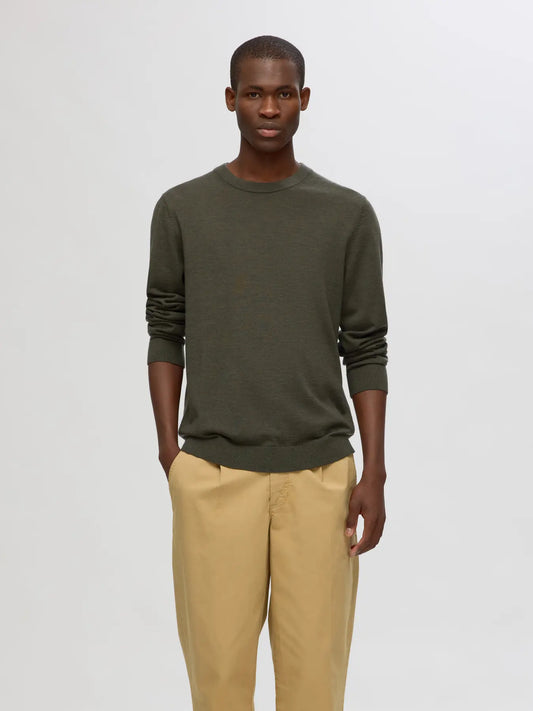 tröja tray merino knit selected homme sweater ull stickad ulltröja forest night green grön fri frakt stenungsund