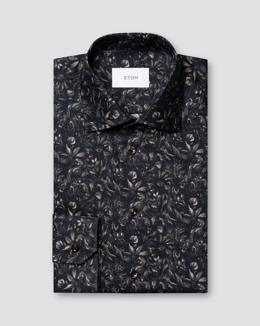 skjorta eton mönstrad skjorta shirt blommig skorta signature twill bomull