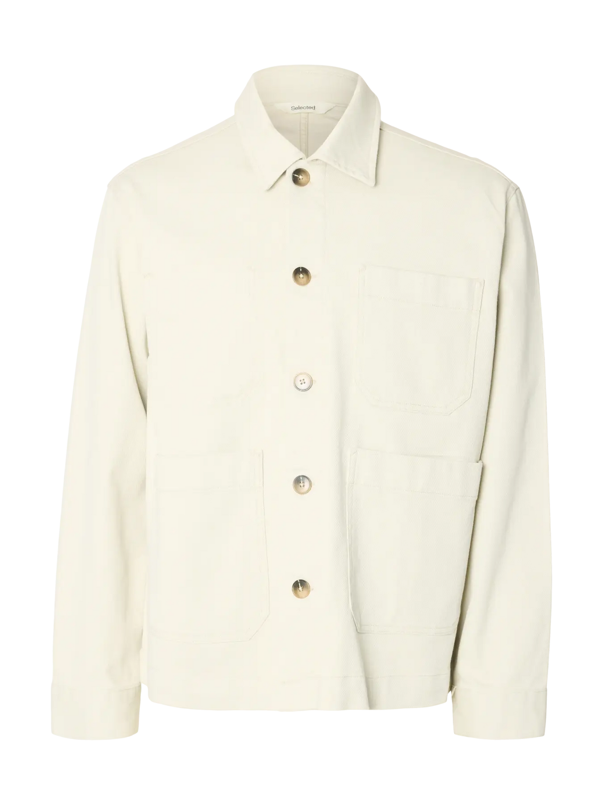overshirt selected homme överskjorta miles twill jacket overshirt stretch silver birch white vit beige fri frakt stenungsund