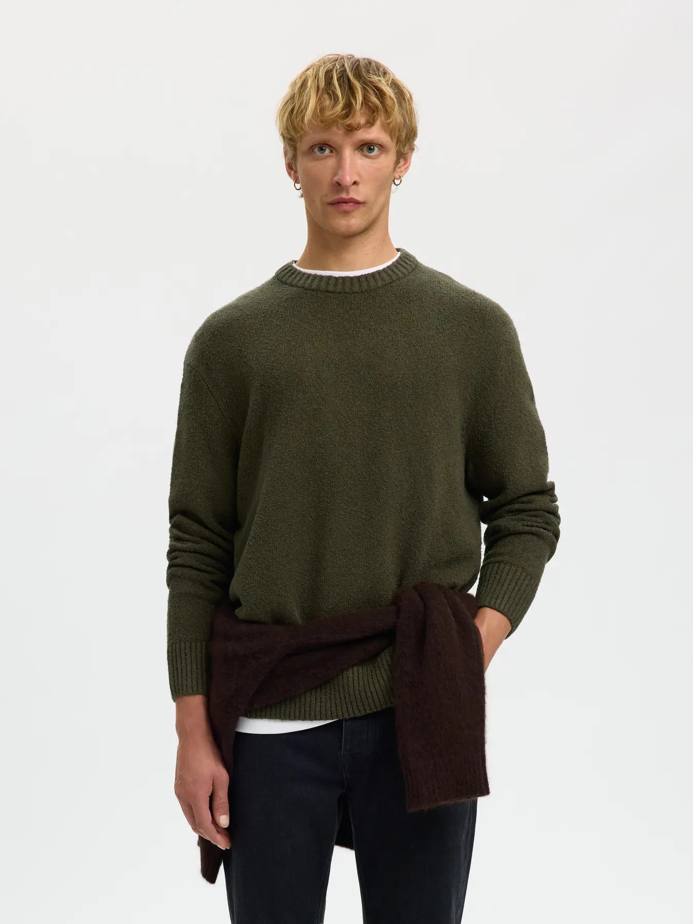 tröja selected homme alex knit crew neck sweater stickad forest night green grön fri frakt stenungsund