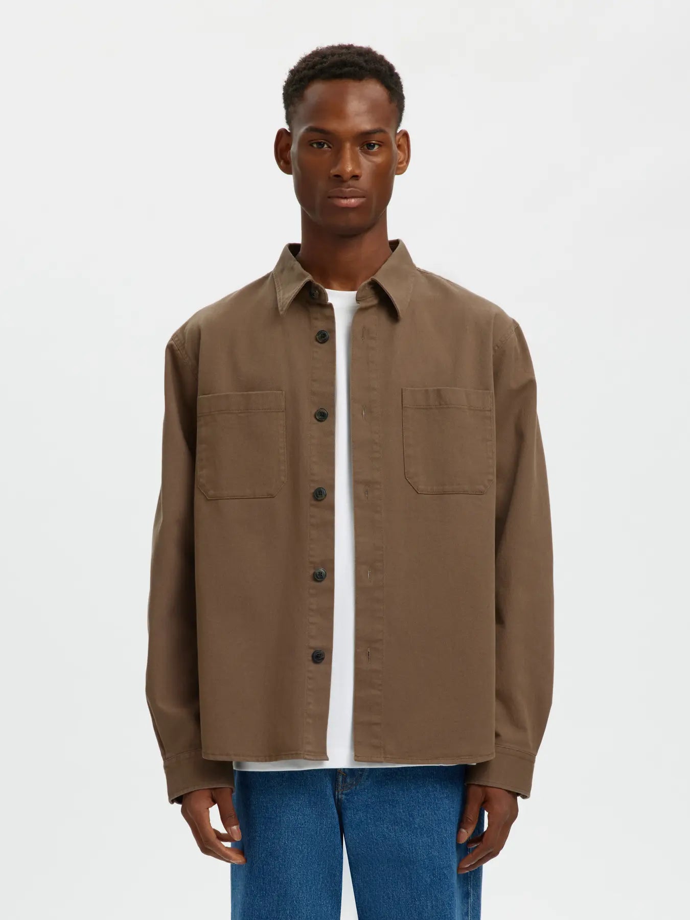 overshirt selected homme travis twill överskjorta chocolate chip brown brun
