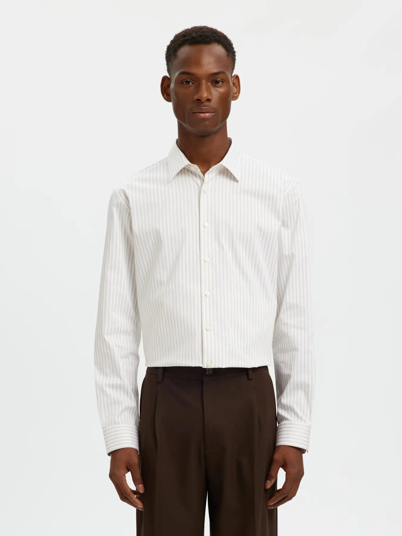 skjorta selected homme performance shirt slim stretch sand stripes randig kostym skjorta