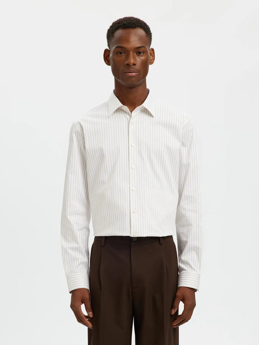 skjorta selected homme performance shirt slim stretch sand stripes randig kostym skjorta