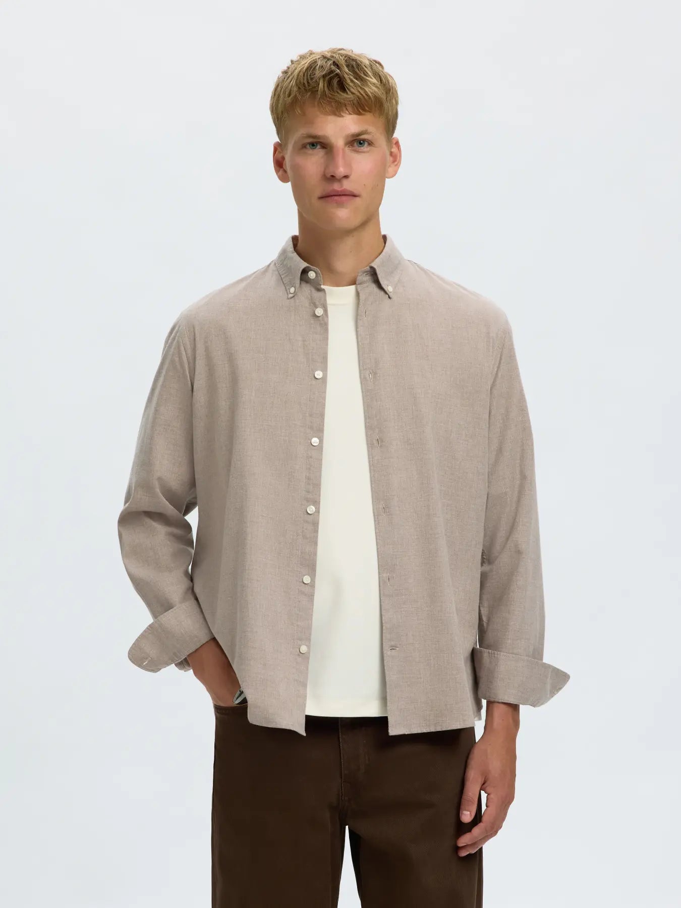 skjorta shirt selected homme cole jay melange ls shirt cornstalk melange sande beige fri frakt stenungsund