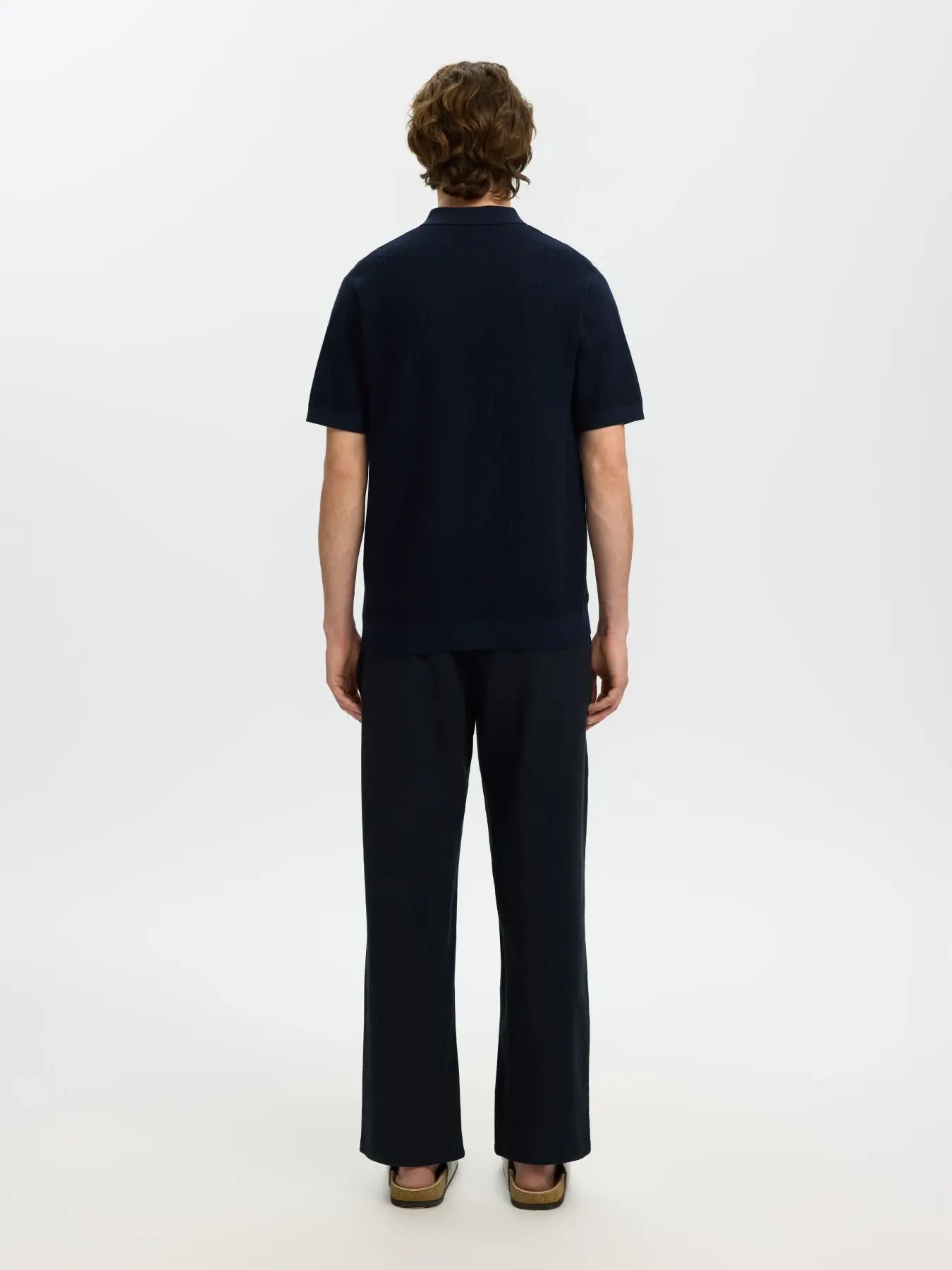 pike pikè selected homme cran ss knit structure zip polo dragkedja navy blazer blue blå