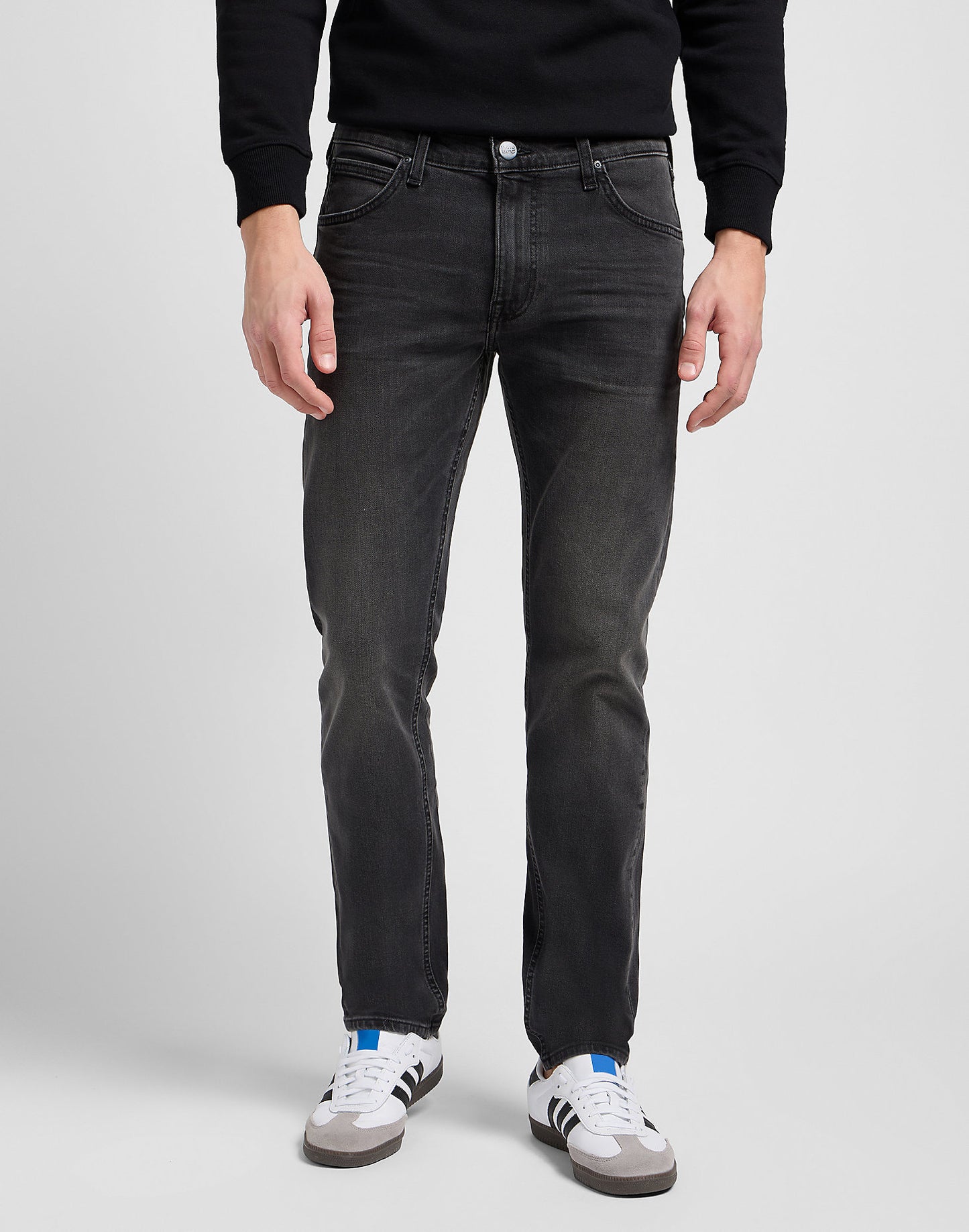 daren lee daren zip leejeans stretch regular fit raka jeans dragkedja zip gåra grå asphalt rocker