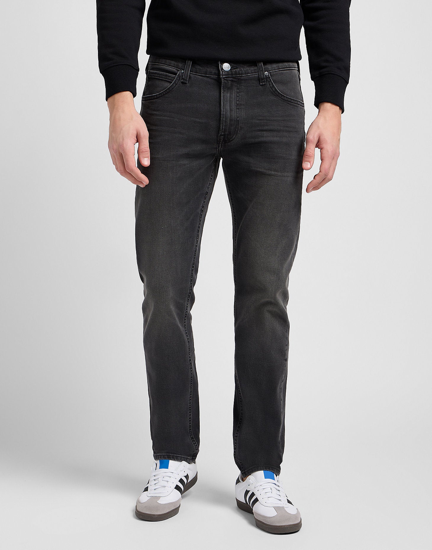 daren lee daren zip leejeans stretch regular fit raka jeans dragkedja zip gåra grå asphalt rocker