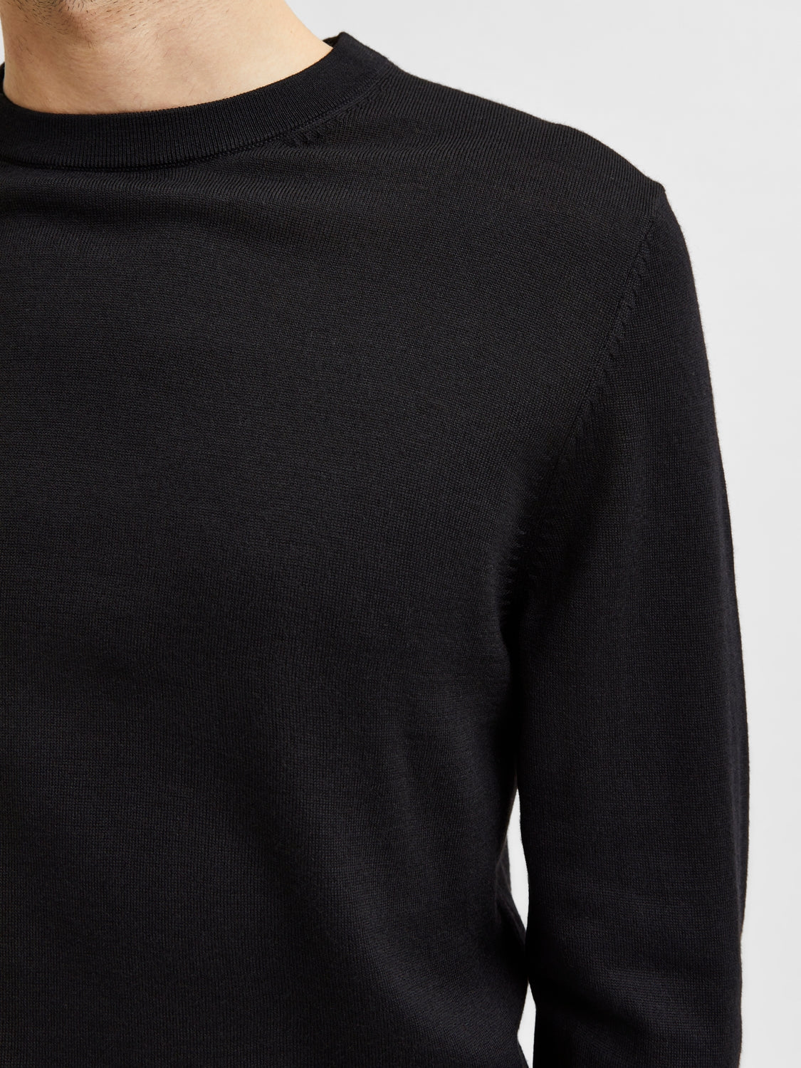 tröja tray merino knit selected homme sweater ull stickad ulltröja black svart