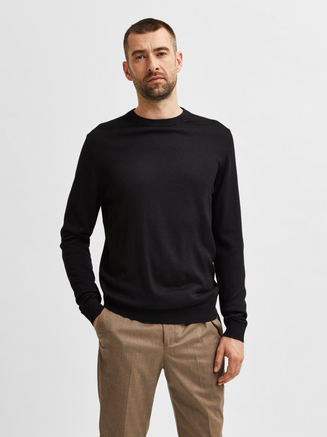 tröja tray merino knit selected homme sweater ull stickad ulltröja black svart